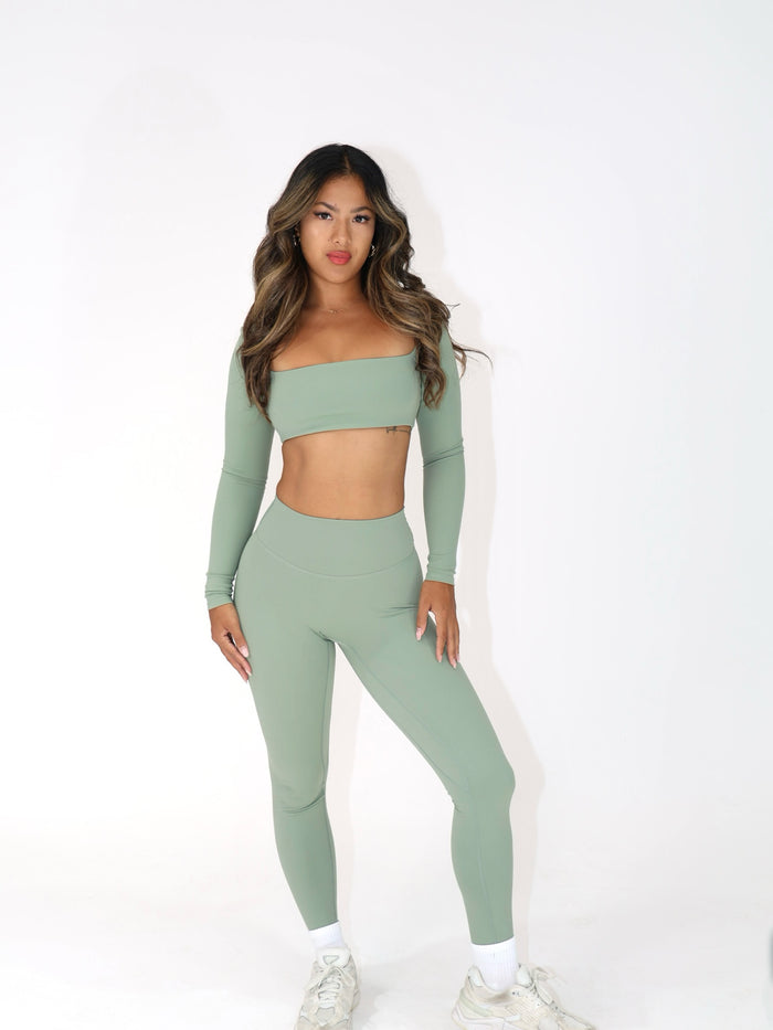 Evoke Long Sleeved Crop Top - Sage Green