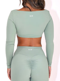 Evoke Long Sleeved Crop Top - Sage Green